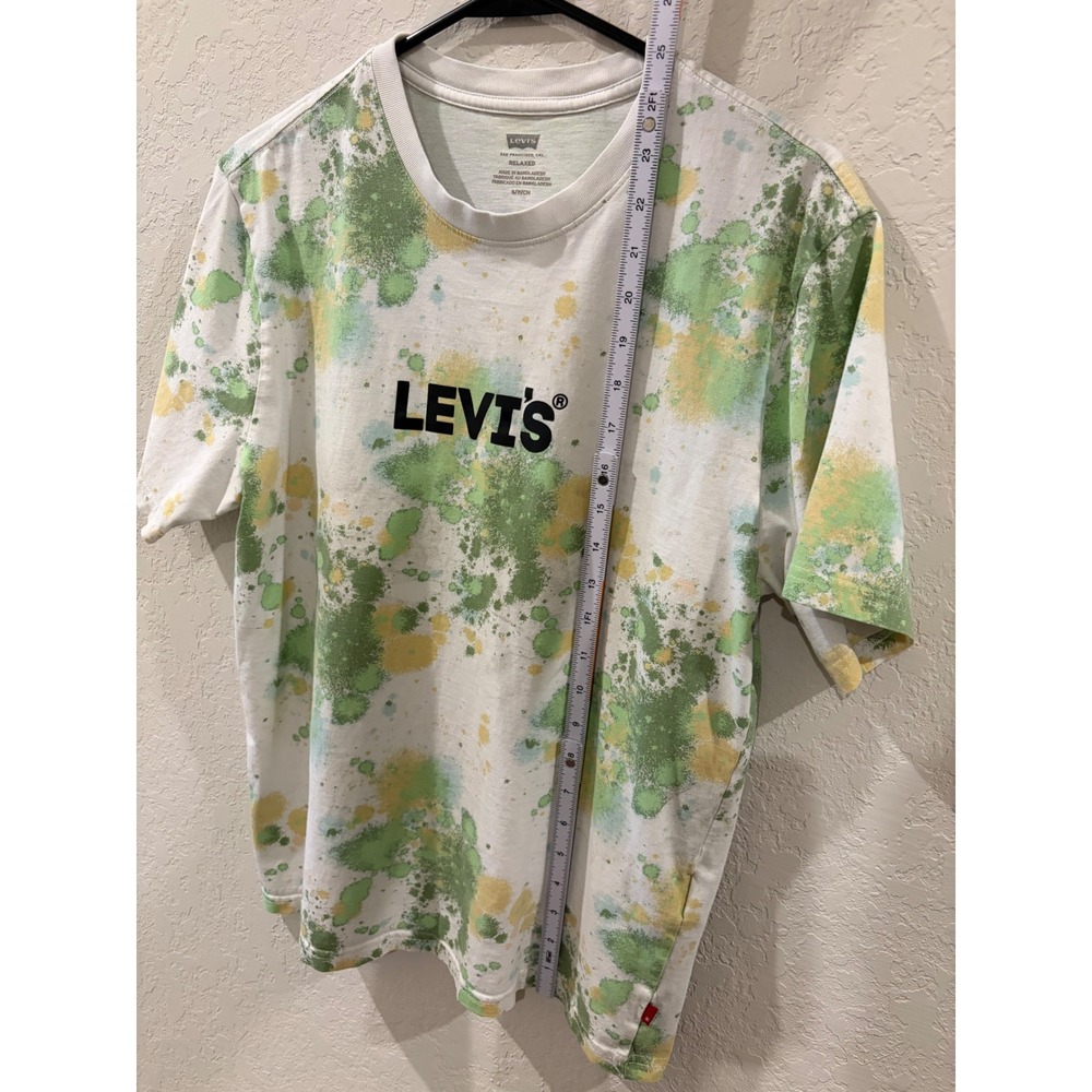 Levis Mens Relaxed Fit Paint Splatter Graphic T-Shirt White Green Small - Picture 5 of 6